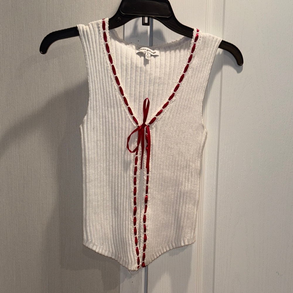 Elegant White Bodysuit with Red Detailing